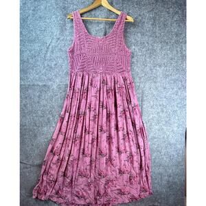 Vintage Msas Dress Medium Pink Crinkle Crochet Boho Romantic Retro Feminine